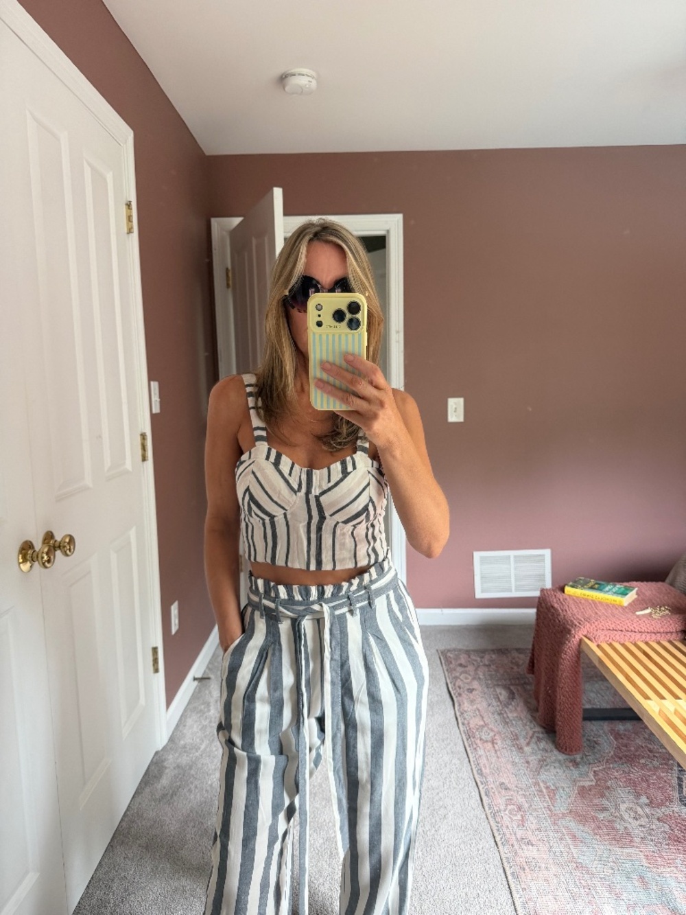 American Eagle Stripe Set Paperbag waist pants XS